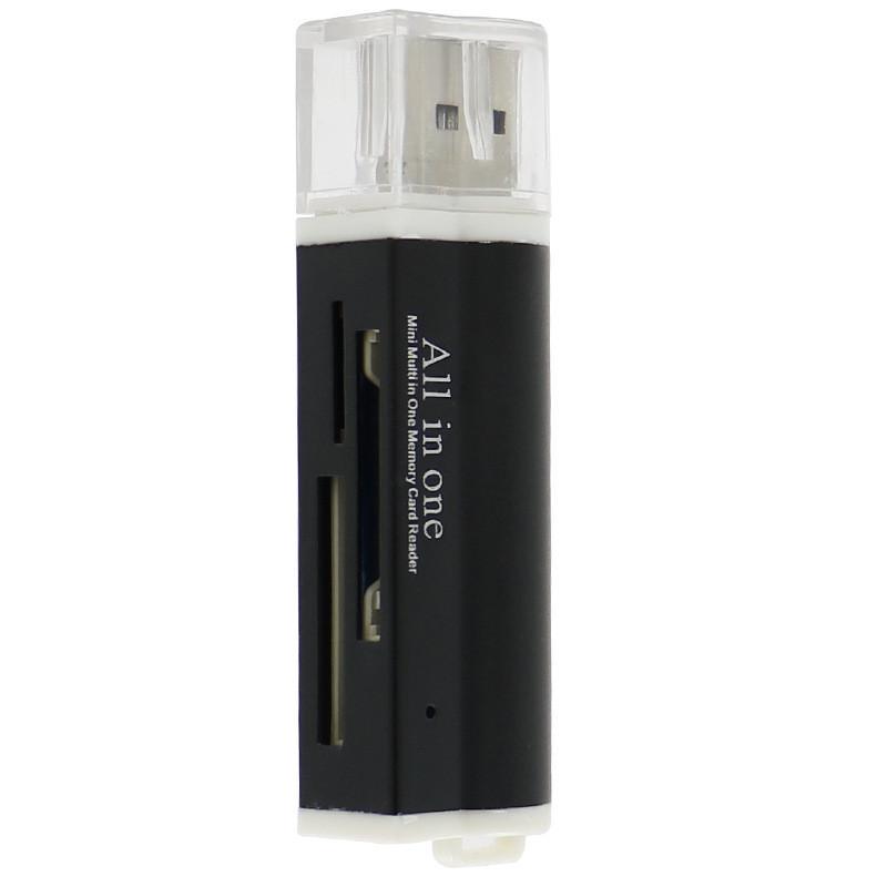 VAORLO kaartlezer voor Micro SD SDHC TF M2 MMC MS PRO DUO Alles in 1 USB 2.0 Multi-geheugen zwart