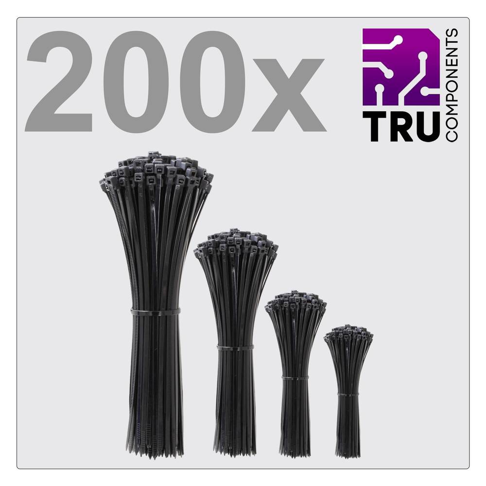 TRU COMPONENTS TC-12888552 T24CA070 Kabelbinder 100 mm, 150 mm, 200 mm, 300 mm 3.6 mm Zwart UV-gestabiliseerd 200 stuk(s)