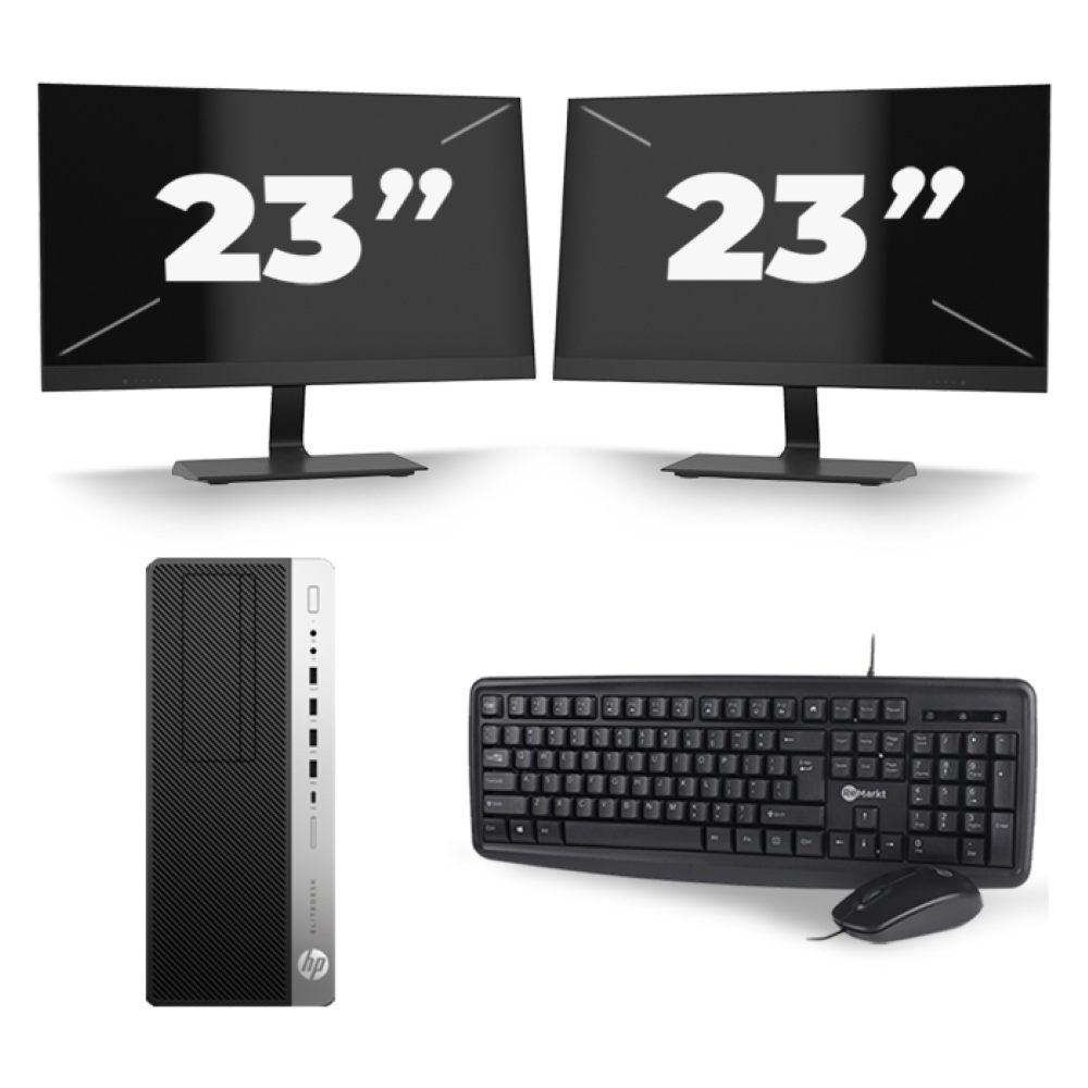 HP EliteDesk 800 G3 Micro Tower - Intel Core i7-6e Generatie - 16GB RAM - 256GB SSD - Windows 11 + 2x 23 inch Monitor