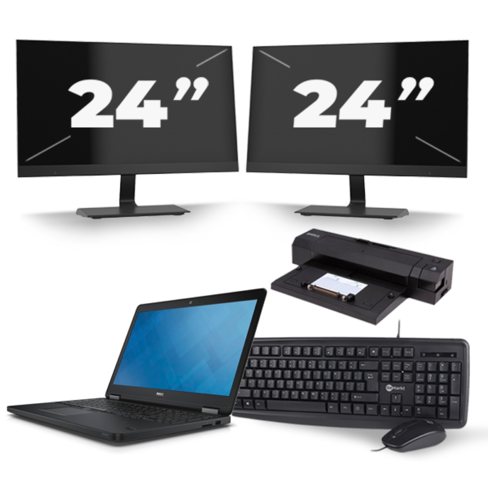 Dell Latitude E5550 - Intel Core i3-5e Generatie - 15 inch - 8GB RAM - 256GB SSD - Windows 11 + 2x 24 inch Monitor