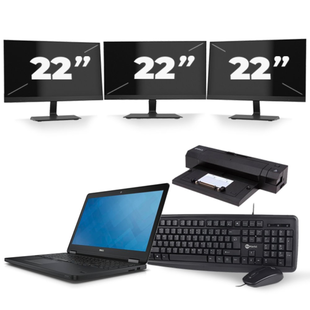Dell Latitude E5550 - Intel Core i3-5e Generatie - 15 inch - 8GB RAM - 256GB SSD - Windows 11 + 3x 22 inch Monitor