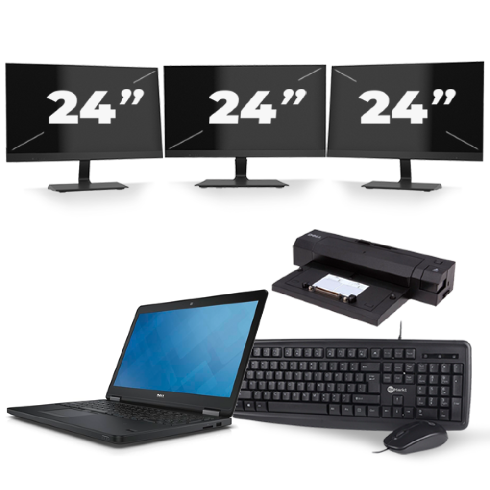 Dell Latitude E5550 - Intel Core i3-5e Generatie - 15 inch - 8GB RAM - 256GB SSD - Windows 11 + 3x 24 inch Monitor