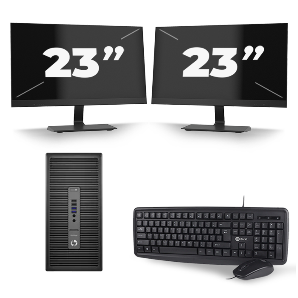 HP ProDesk 600 G2 Micro Tower - Intel Core i5-6e Generatie - 8GB RAM - 256GB SSD - Windows 11 + 2x 23 inch Monitor