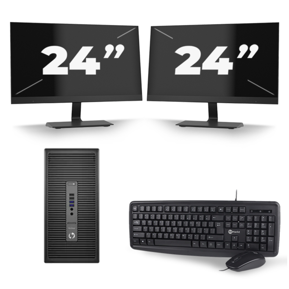 HP ProDesk 600 G2 Micro Tower - Intel Core i7-6e Generatie - 16GB RAM - 256GB SSD - Windows 11 + 2x 24 inch Monitor