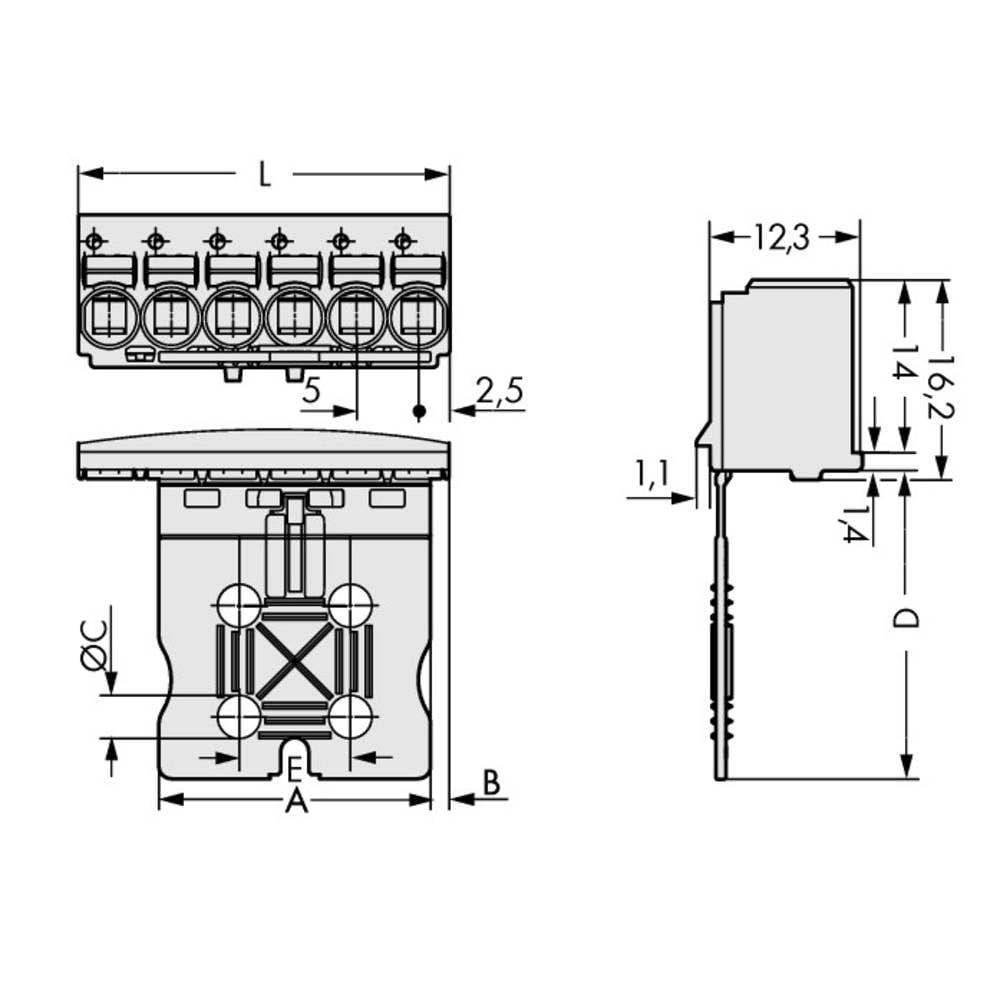 WAGO 2092-1105/000-1000 Male behuizing (board) 2092 Totaal aantal polen: 5 Rastermaat: 5 mm Inhoud: 100 stuk(s)