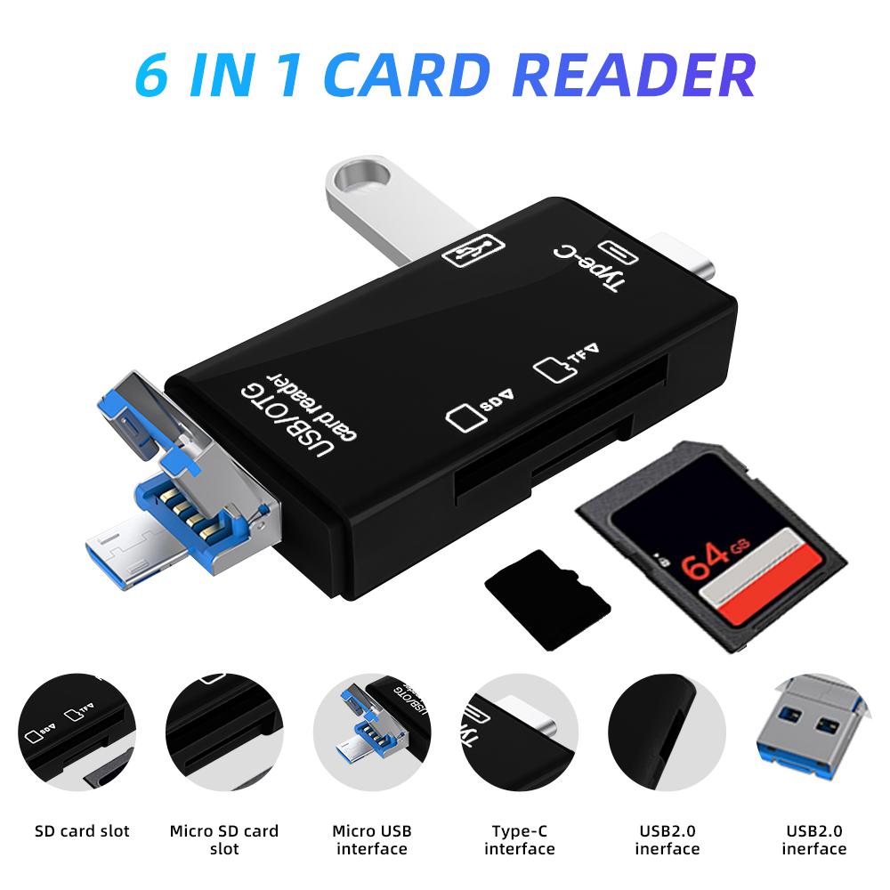 YJMP OTG SD TF-kaartlezer Hoge snelheid transmissie Type-C USB 2.0 Micro USB-geheugenkaartadapter plug and play Voor laptop Ondersteuning 512 GB zwart