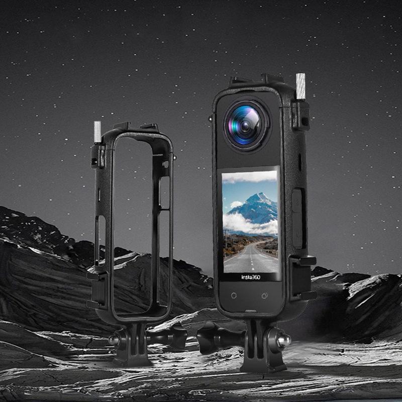 Syerenade Aluminium beschermframe voor Insta360 X4 Metalen duurzame behuizingskooi met cold shoe-bevestiging voor Insta 360 X4-camera-accessoires zwart