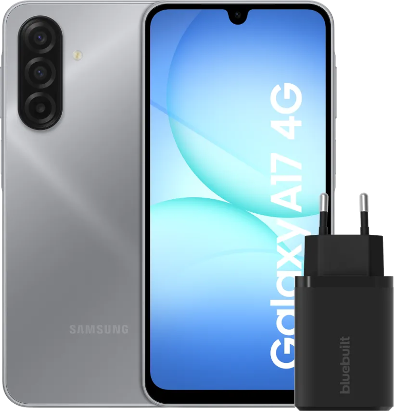 Samsung Galaxy A17 128GB Grijs 4G + BlueBuilt Oplader met Usb C Poort 30W Zwart