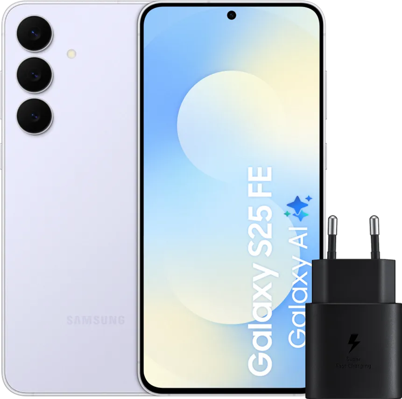 Samsung Galaxy S25 FE 256GB Lichtblauw 5G +  Oplader 25 Watt Zwart