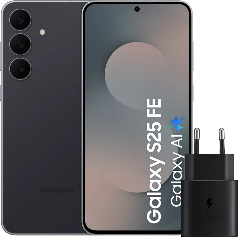 Samsung Galaxy S25 FE 256GB Zwart 5G +  Oplader 25 Watt Zwart