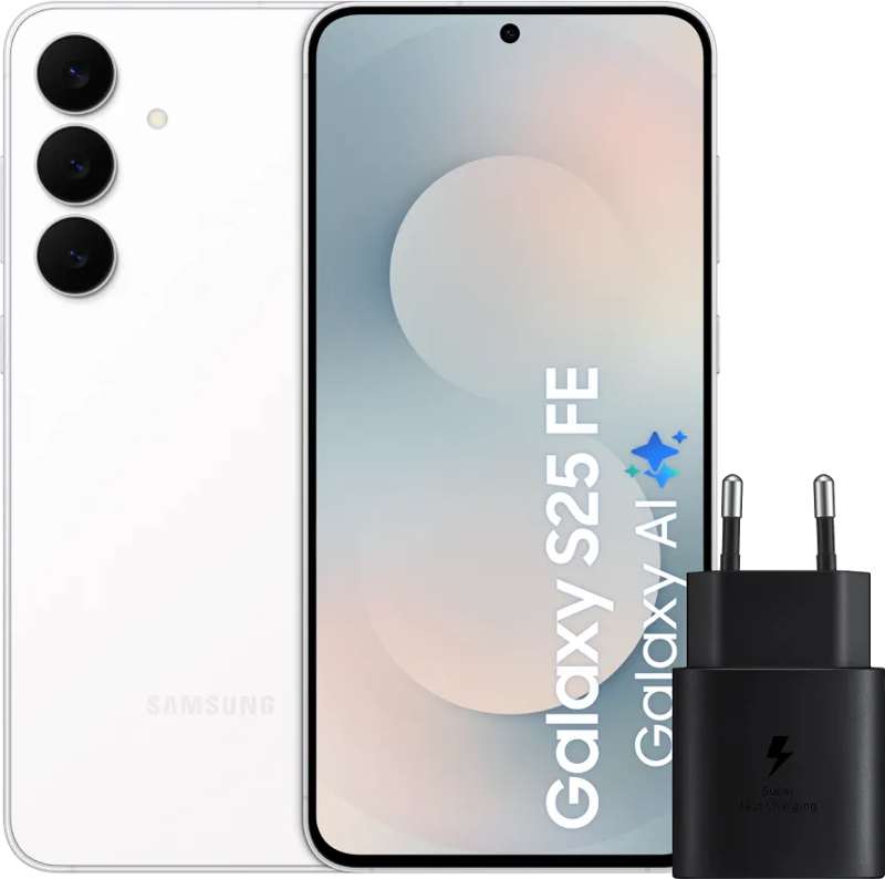 Samsung Galaxy S25 FE 256GB Wit 5G +  Oplader 25 Watt Zwart