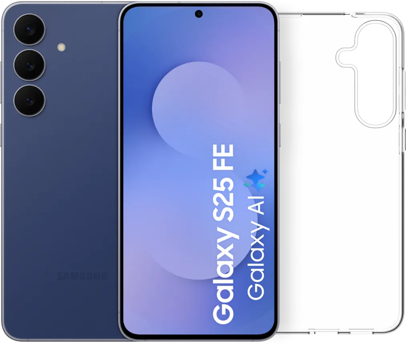 Samsung Galaxy S25 FE 128GB Donkerblauw 5G + BlueBuilt Back Cover Transparant