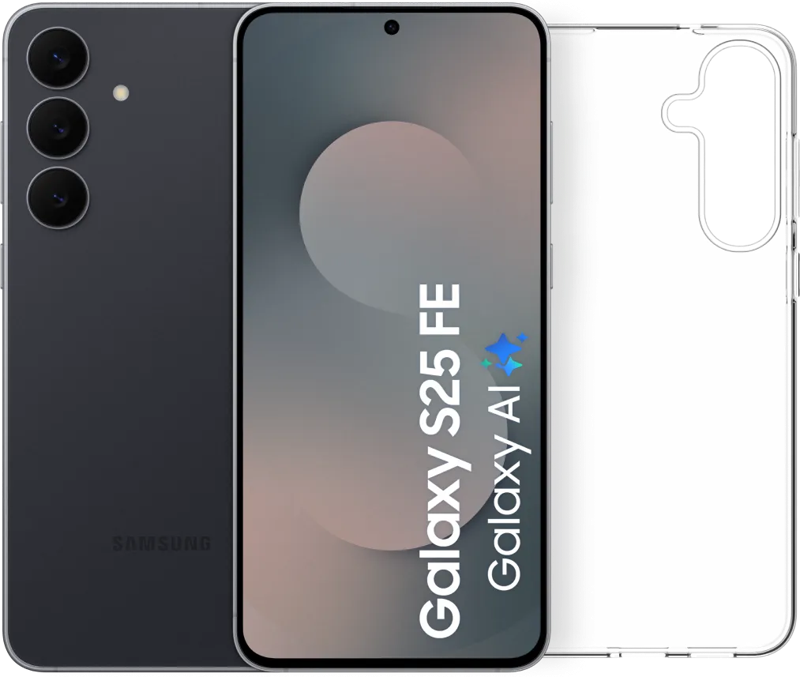 Samsung Galaxy S25 FE 256GB Zwart 5G + BlueBuilt Back Cover Transparant