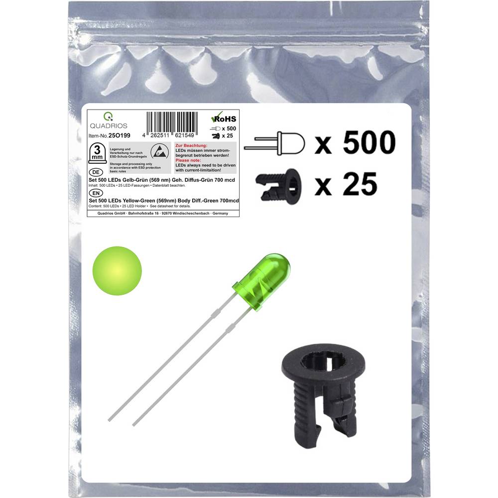 Quadrios 25O199 LED-assortiment Geel-groen Rond 3 mm 700 mcd 20 mA 2.0 V