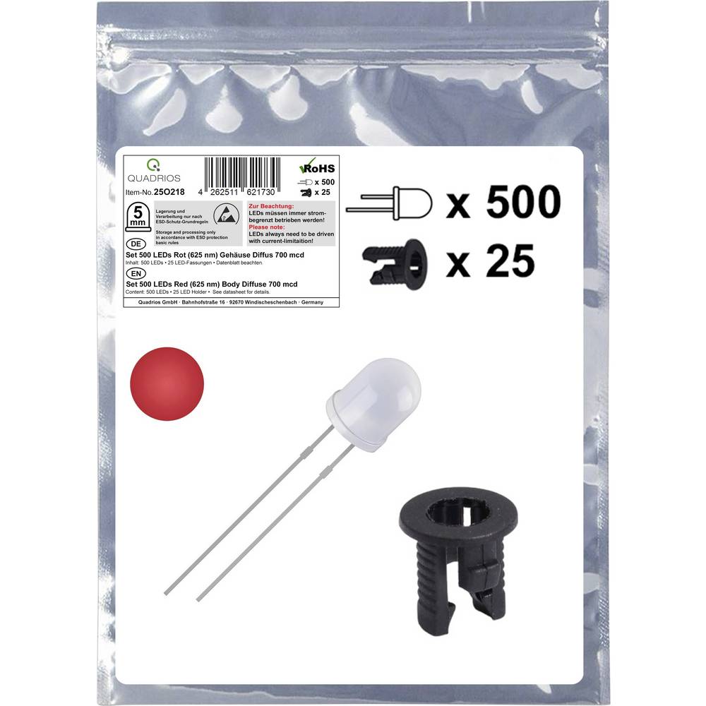 Quadrios 25O218 LED-assortiment Rood Rond 5 mm 700 mcd 20 mA 2.0 V