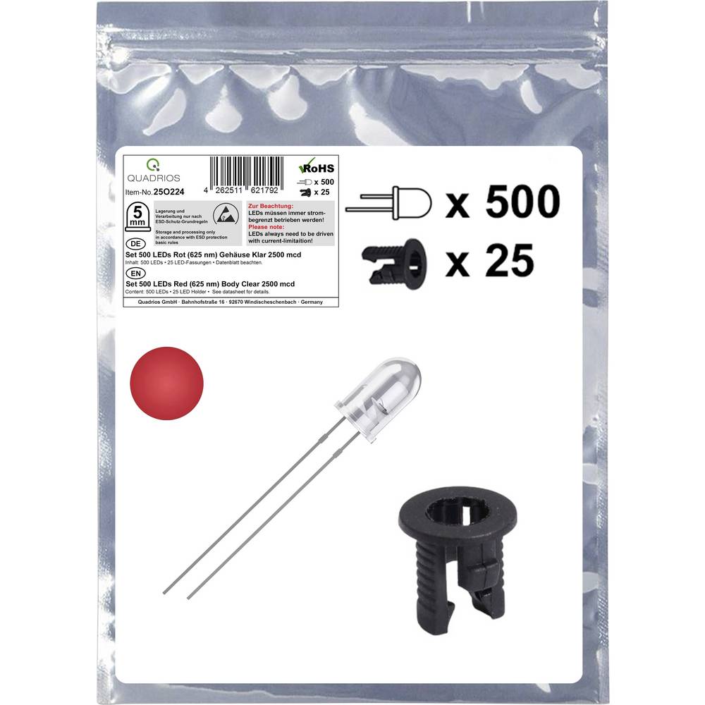 Quadrios 25O224 LED-assortiment Rood Rond 5 mm 2500 mcd 20 mA 2.0 V
