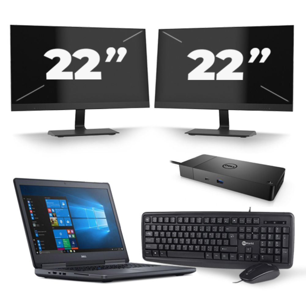 Dell Precision 7720 - Intel Core i7-7e Generatie - 17 inch - 16GB RAM - 256GB SSD - Windows 11 + 2x 22 inch Monitor