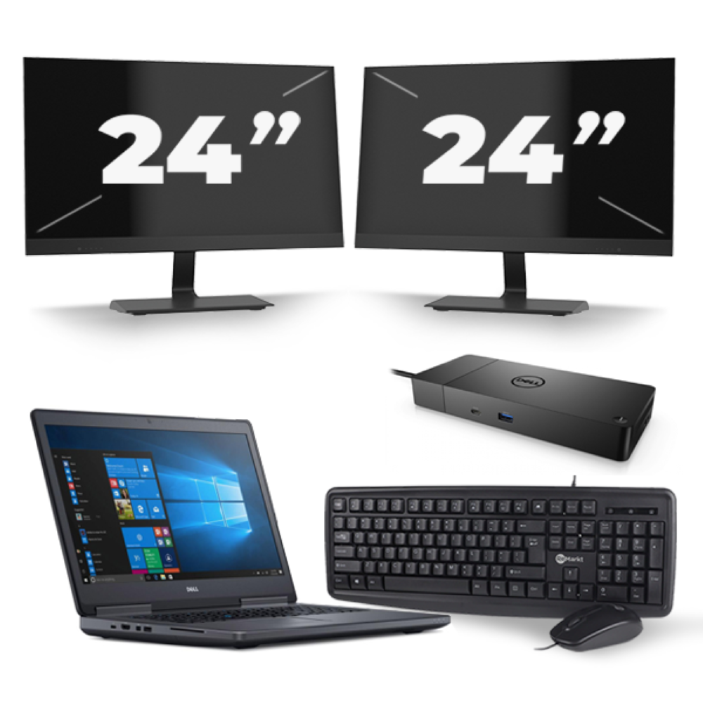 Dell Precision 7720 - Intel Core i7-7e Generatie - 17 inch - 16GB RAM - 256GB SSD - Windows 11 + 2x 24 inch Monitor