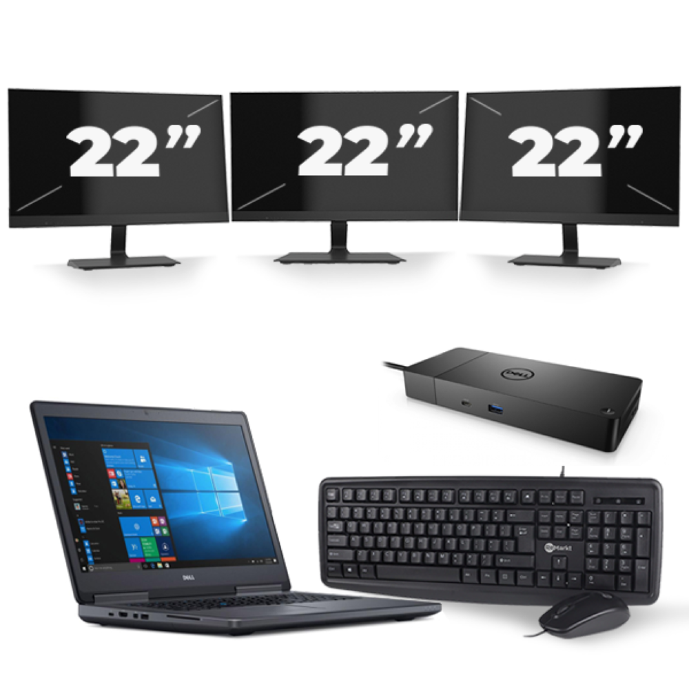 Dell Precision 7720 - Intel Core i7-7e Generatie - 17 inch - 16GB RAM - 256GB SSD - Windows 11 + 3x 22 inch Monitor