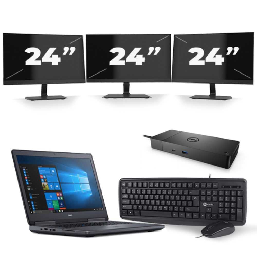 Dell Precision 7720 - Intel Core i7-7e Generatie - 17 inch - 16GB RAM - 256GB SSD - Windows 11 + 3x 24 inch Monitor