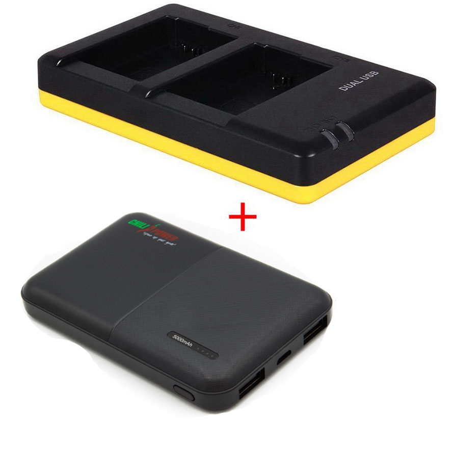 Sony Powerpakket Deluxe: NP-FW50 duo oplader + 5000mAh Powerbank voor 2  accu's NP-FW50