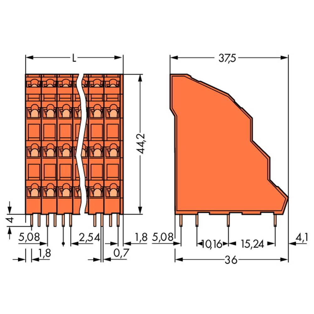 WAGO 738-416 Veerkrachtklemblok 2.50 mm² Aantal polen 64 Oranje 9 stuk(s)