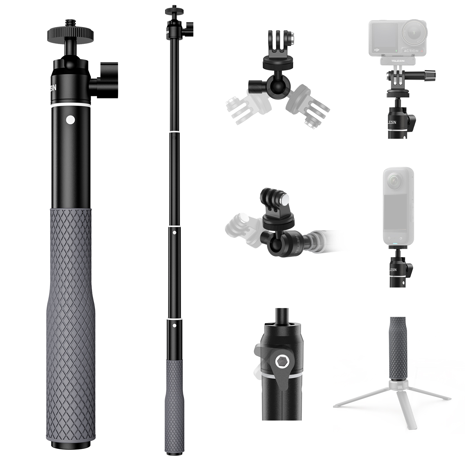 Telesin Selfie Stick 65cm Waterdicht met balhoofd