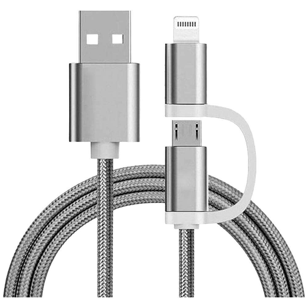 REEKIN USB-kabel USB 2.0 USB-A stekker, Apple Lightning stekker, USB-micro-B stekker 1.00 m Zilver 4260272282665