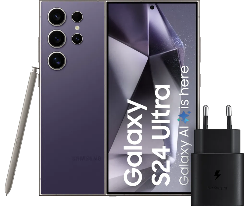 Samsung Galaxy S24 Ultra 512GB Paars 5G +  Snellader 25 Watt Zwart