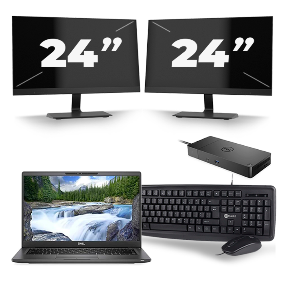 Dell Latitude 7400 - Intel Core i5-8e Generatie - 14 inch - 16GB RAM - 256GB SSD - Windows 11 + 2x 24 inch Monitor