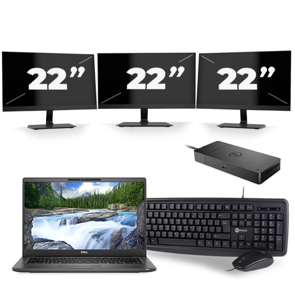 Dell Latitude 7400 - Intel Core i5-8e Generatie - 14 inch - 16GB RAM - 256GB SSD - Windows 11 + 3x 22 inch Monitor
