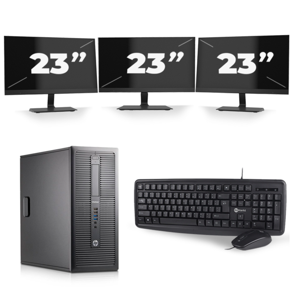 HP EliteDesk 800 G1 Tower - Intel Core i5-4e Generatie - 8GB RAM - 256GB SSD - Windows 10 + 3x 23 inch Monitor