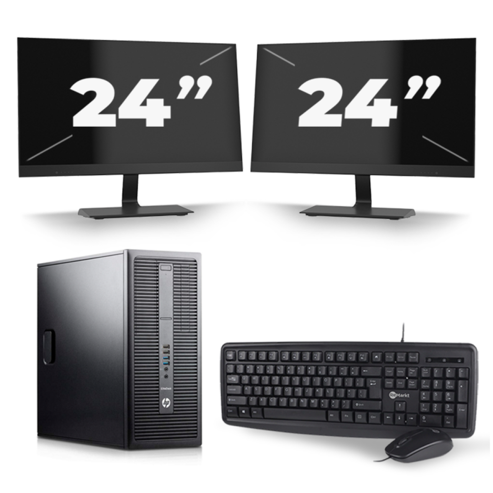 HP EliteDesk 800 G2 Tower - Intel Core i3-6e Generatie - 8GB RAM - 256GB SSD - Windows 11 + 2x 24 inch Monitor