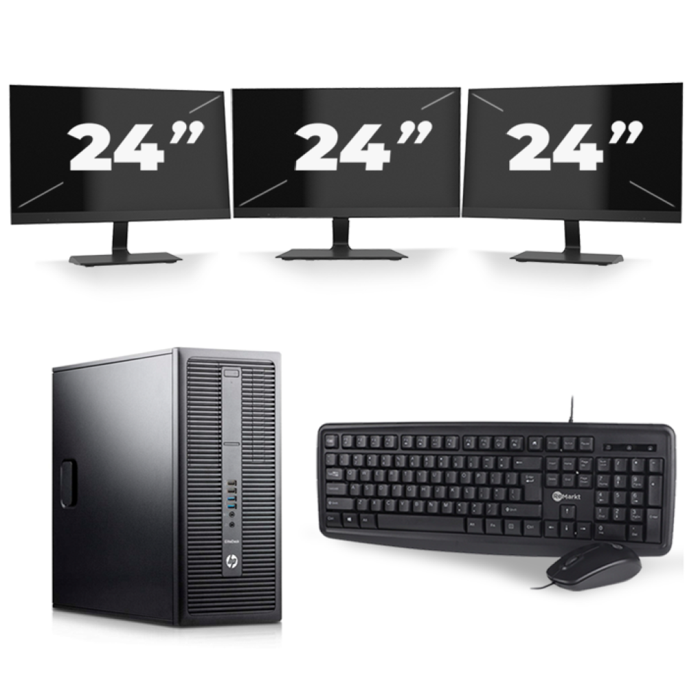 HP EliteDesk 800 G2 Tower - Intel Core i3-6e Generatie - 8GB RAM - 256GB SSD - Windows 11 + 3x 24 inch Monitor
