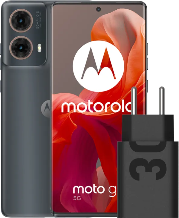 Motorola Moto G85 Blauw 5G +  Oplader 30W Zwart + Usb C Kabel 1m Zwart Kunststof