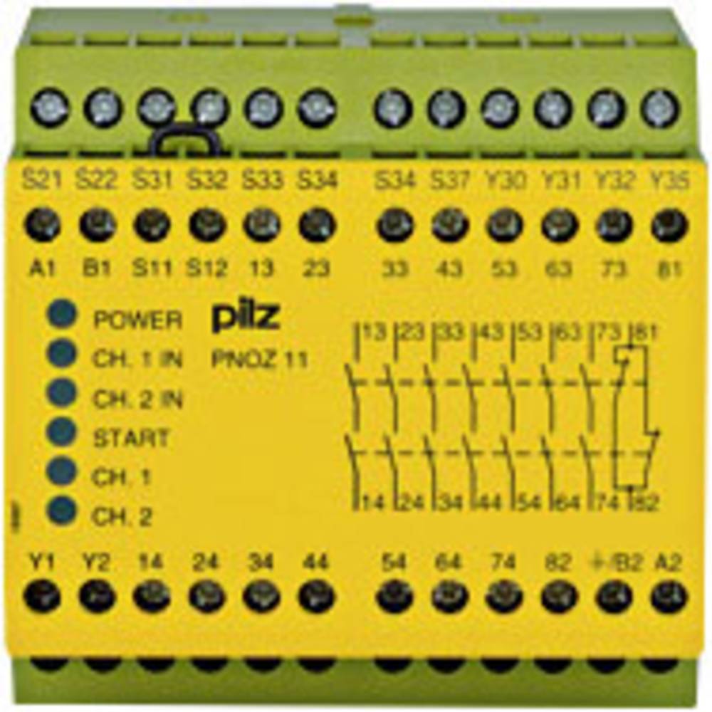 PILZ PNOZ 11 24VAC 24VDC 7n/o 1n/c Veiligheidsschakelapparaat Voedingsspanning (num): 24 V/DC 7x NO, 1x NC (b x h x d) 90 x 87 x 121 mm 1 stuk(s)