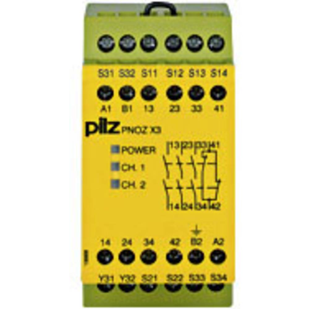PILZ PNOZ X3 230VAC 24VDC 3n/o 1n/c 1so Veiligheidsschakelapparaat Voedingsspanning (num): 230 V/AC 3x NO, 1x NC (b x h x d) 45 x 87 x 121 mm 1 stuk(s)