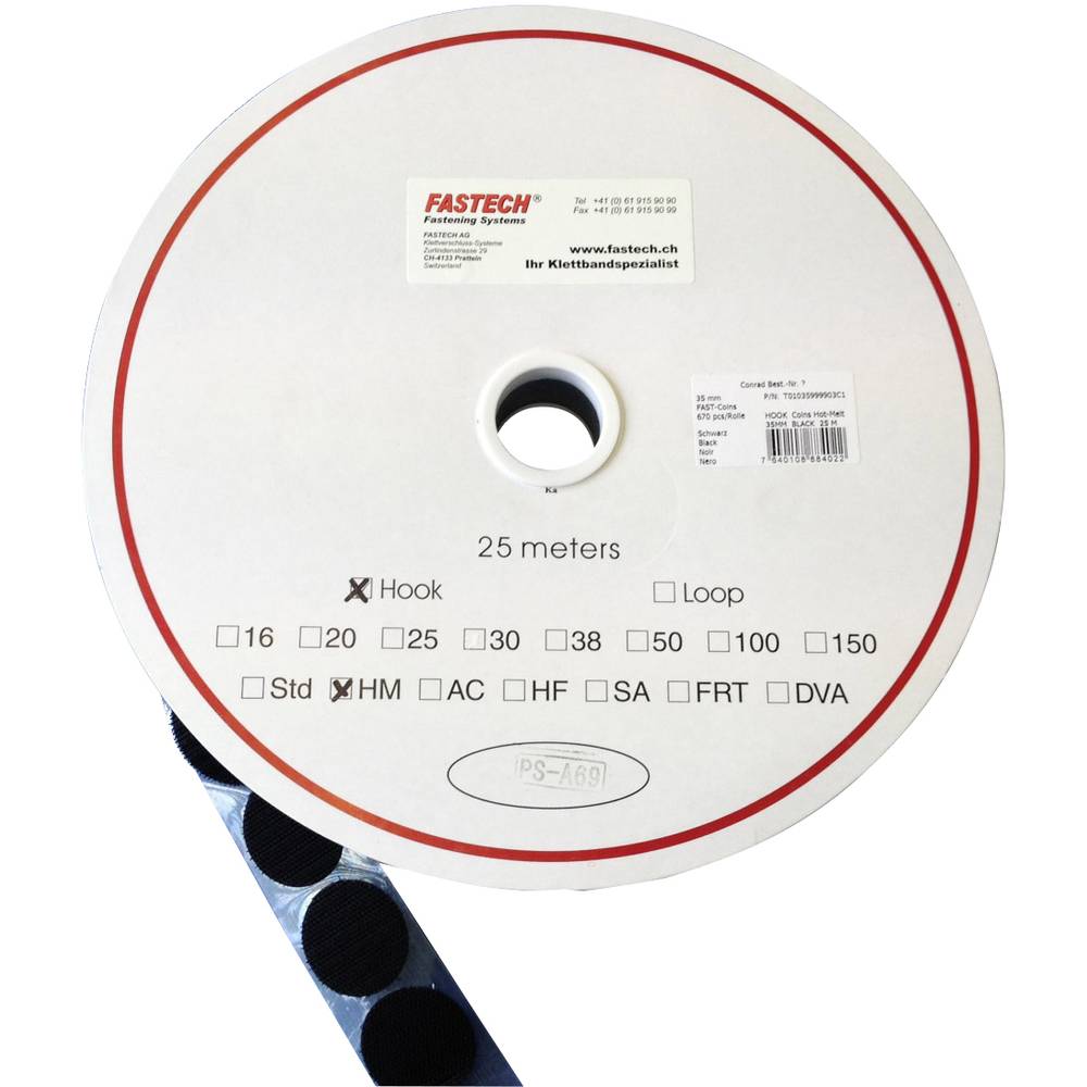 FASTECH Klittenband punt Om vast te plakken Hotmelt Haakdeel (Ø) 20 mm Zwart 5 m