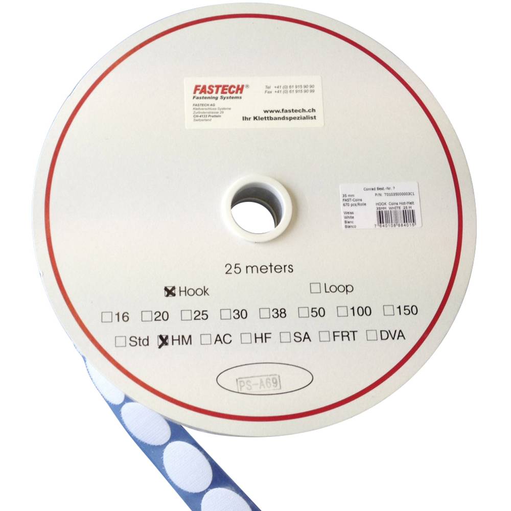 FASTECH Klittenband punt Om vast te plakken Hotmelt Haakdeel (Ø) 35 mm Wit 5 m
