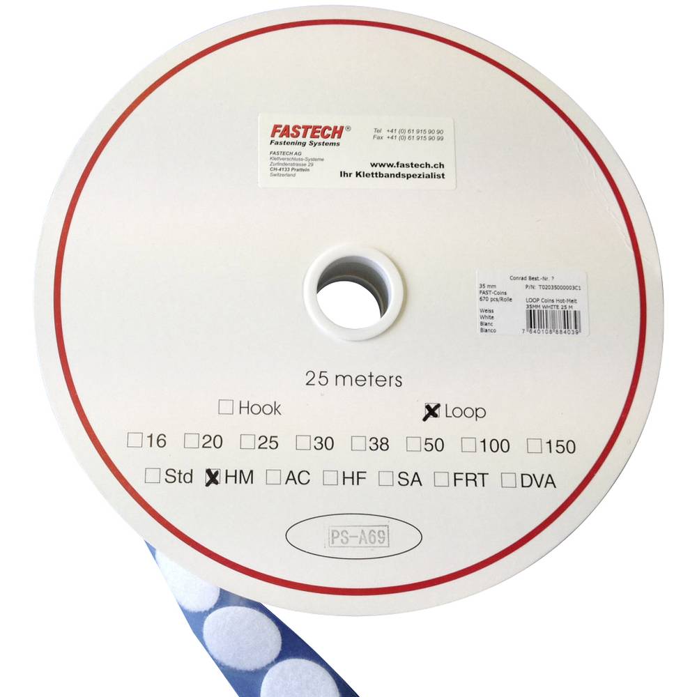 FASTECH Klittenband punt Om vast te plakken Hotmelt Lusdeel (Ø) 35 mm Wit 5 m