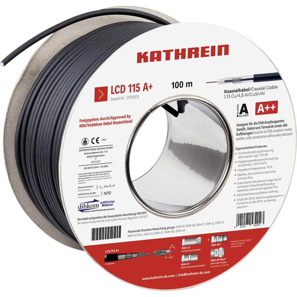 Kathrein 21510029 Coaxkabel Buitendiameter: 6.9 mm 75 Ω Zwart per meter
