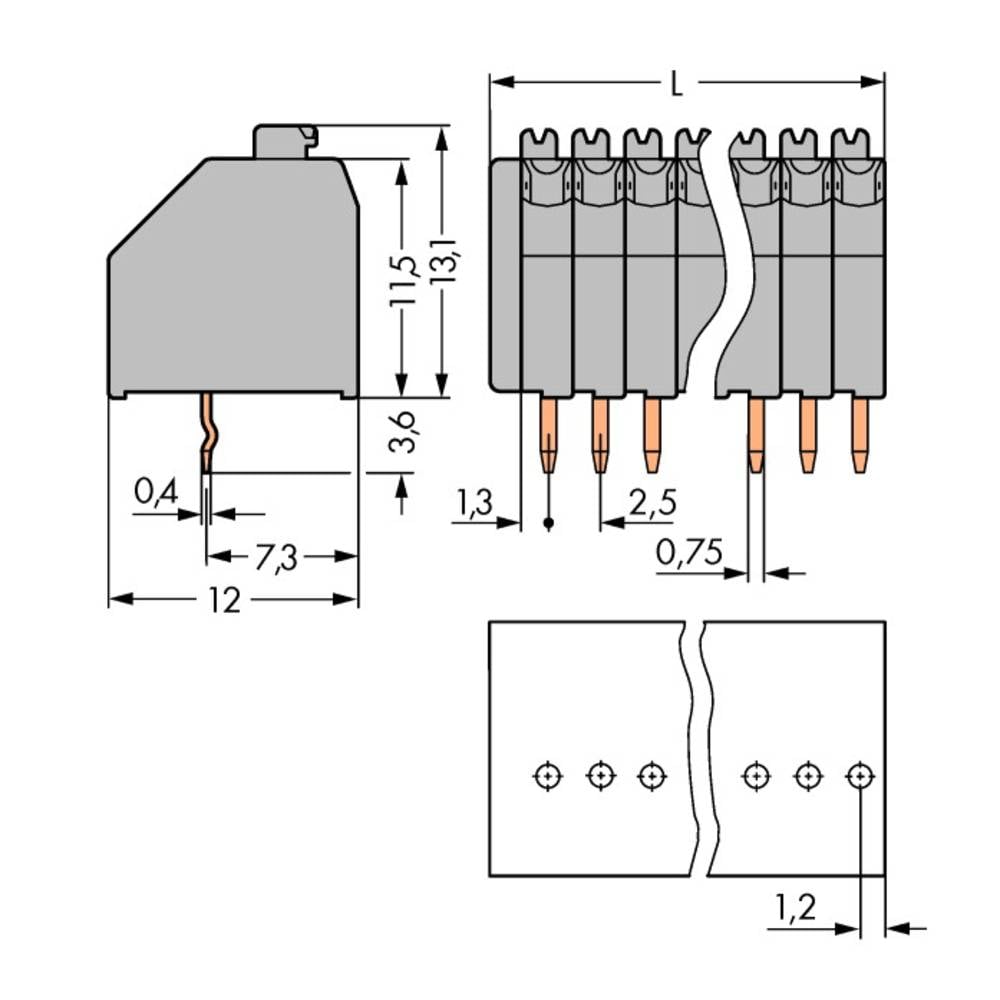 WAGO 250-310 Veerkrachtklemblok 0.50 mm² Aantal polen 10 Grijs 180 stuk(s)