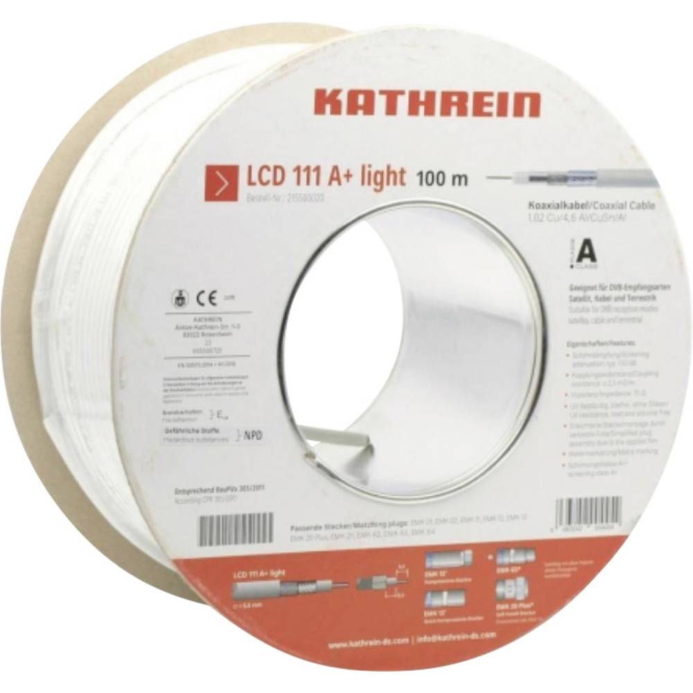 Kathrein 215500020 Coaxkabel Buitendiameter: 6.8 mm 75 Ω Wit per meter