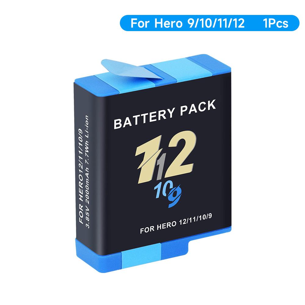 PALO Gopro Hero 12 11 10 9 camerabatterij 2000 mAh Li-ionbatterij met hoge capaciteit 7,7 Wh oplaadbare batterij met batterijopbergdoos 1Pcs