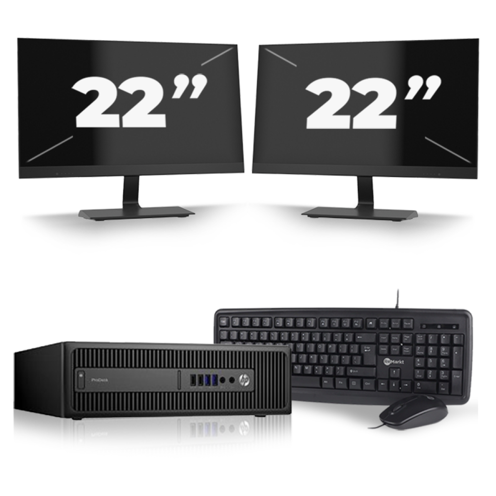 HP ProDesk 600 G2 SFF - Intel Core i3-6e Generatie - 8GB RAM - 256GB SSD - Windows 11 + 2x 22 inch Monitor