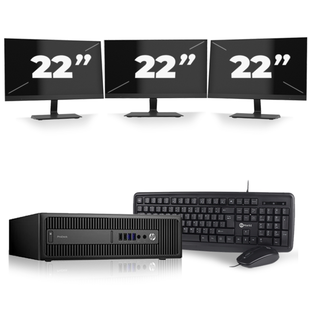 HP ProDesk 600 G2 SFF - Intel Core i3-6e Generatie - 8GB RAM - 256GB SSD - Windows 11 + 3x 22 inch Monitor