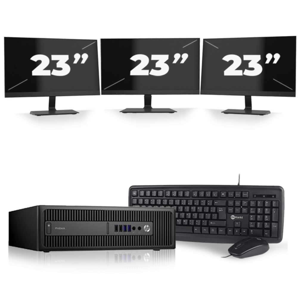 HP ProDesk 600 G2 SFF - Intel Core i3-6e Generatie - 8GB RAM - 256GB SSD - Windows 11 + 3x 23 inch Monitor