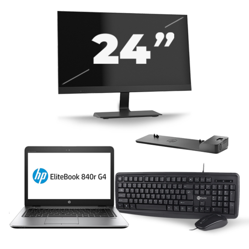 HP EliteBook 840r G4 - Intel Core i5-7e Generatie - 14 inch - 8GB RAM - 256GB SSD - Windows 11 + 1x 24 inch Monitor