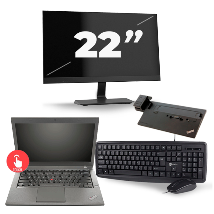 Lenovo ThinkPad T440s - Intel Core i5-4e Generatie - 14 inch - Touch - 8GB RAM - 256GB SSD - Windows 11 + 1x 22 inch Monitor