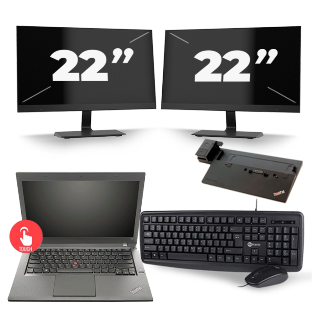 Lenovo ThinkPad T440s - Intel Core i5-4e Generatie - 14 inch - Touch - 8GB RAM - 256GB SSD - Windows 11 + 2x 22 inch Monitor